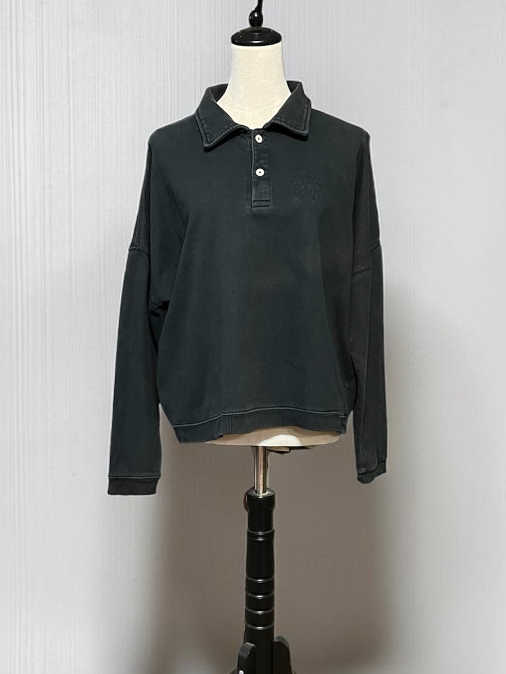 Brandy Melville John Galt Faded Black Little Devil Embroidery Polo Sweatshirt OS